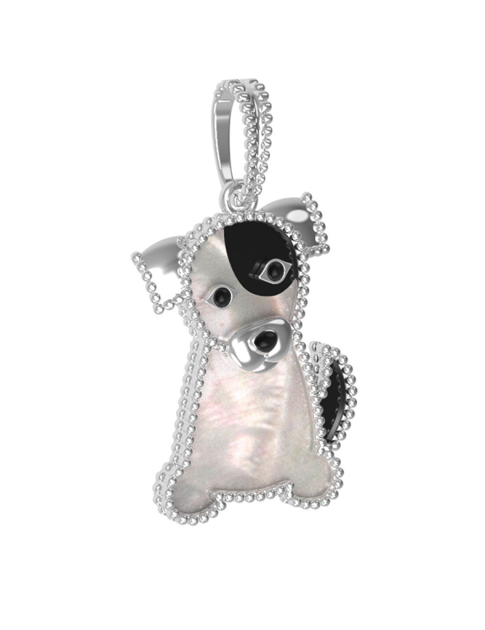 Подвеска из белого золота c эмалью, ониксом и перламутром