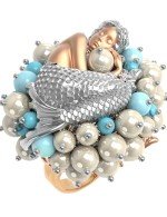 Кольцо из золота c жемчугом и бирюзой