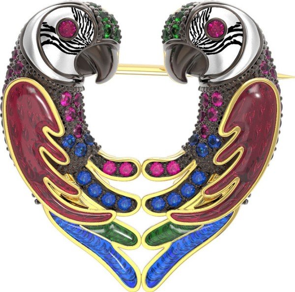 Брошь из лимонного золота c эмалью и фианитом