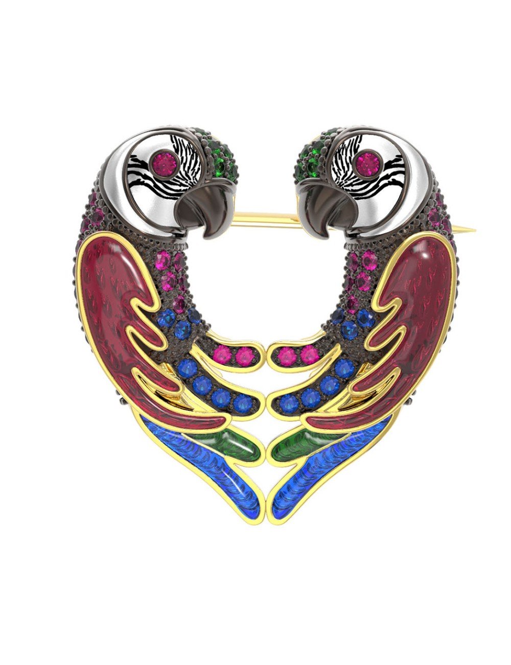 Брошь из лимонного золота c эмалью и фианитом