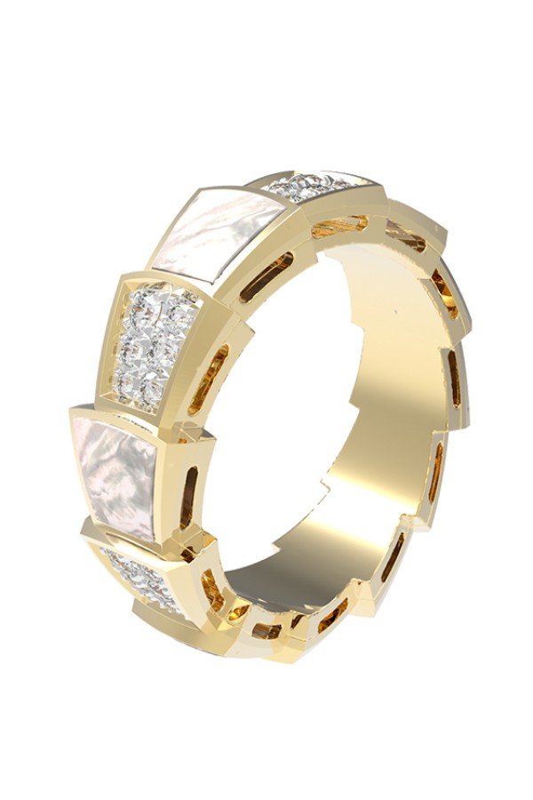 Кольцо из лимонного золота c бриллиантами и перламутром