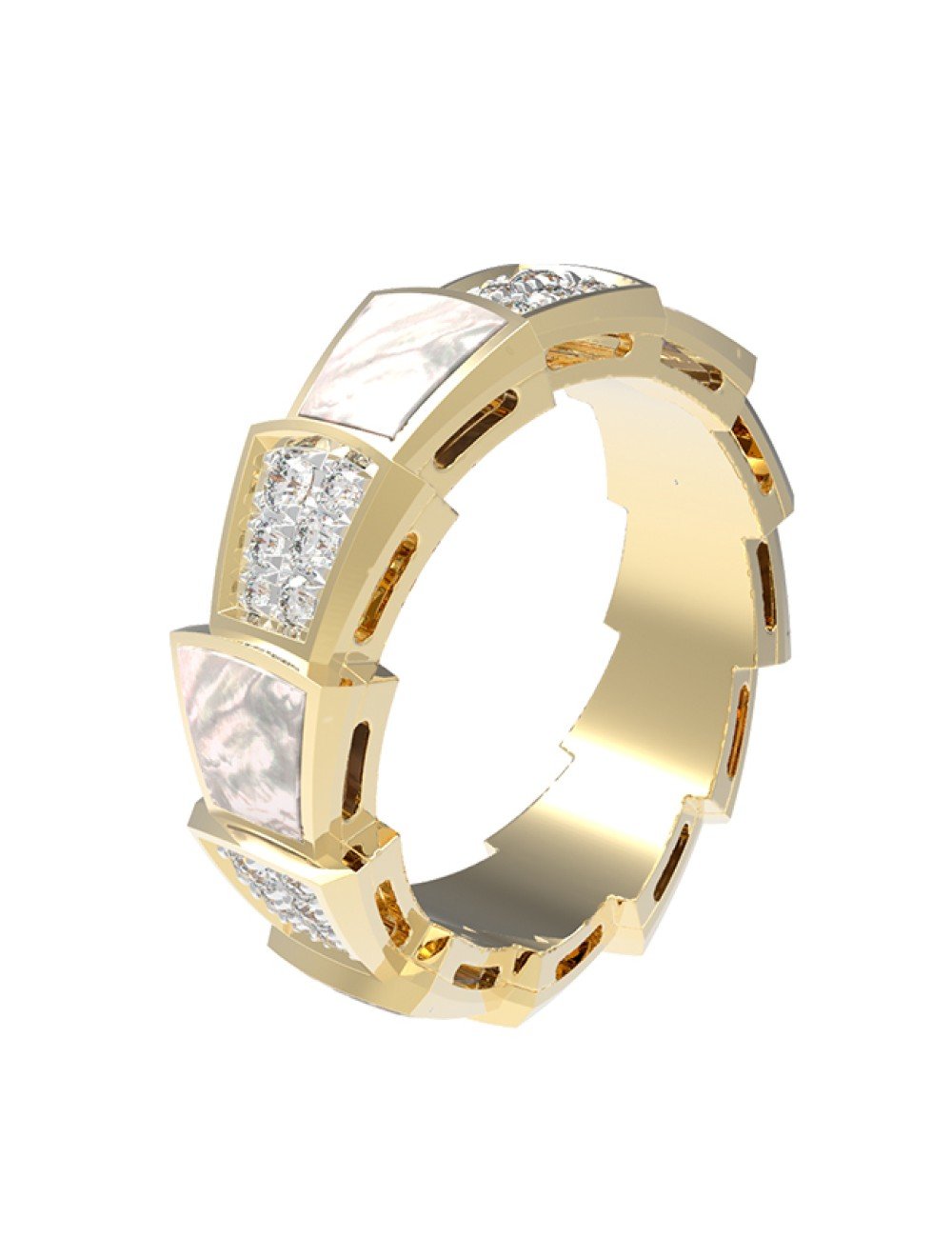 Кольцо из лимонного золота c бриллиантами и перламутром