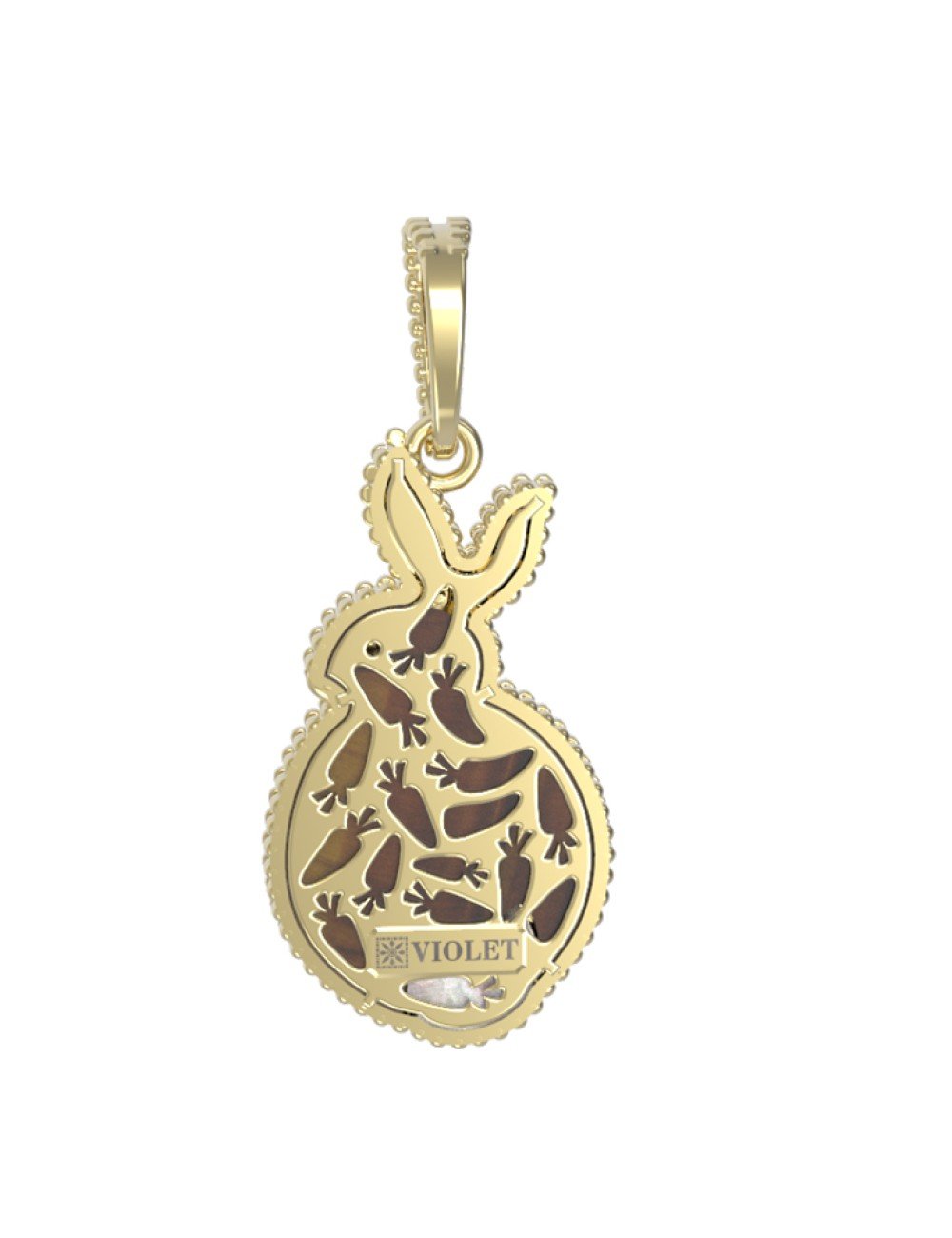 Подвеска из лимонного золота c эмалью, тигровым глазом и перламутром