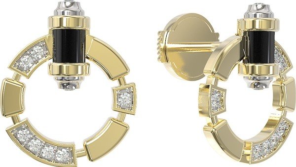 Серьги из лимонного золота c бриллиантами и ониксом