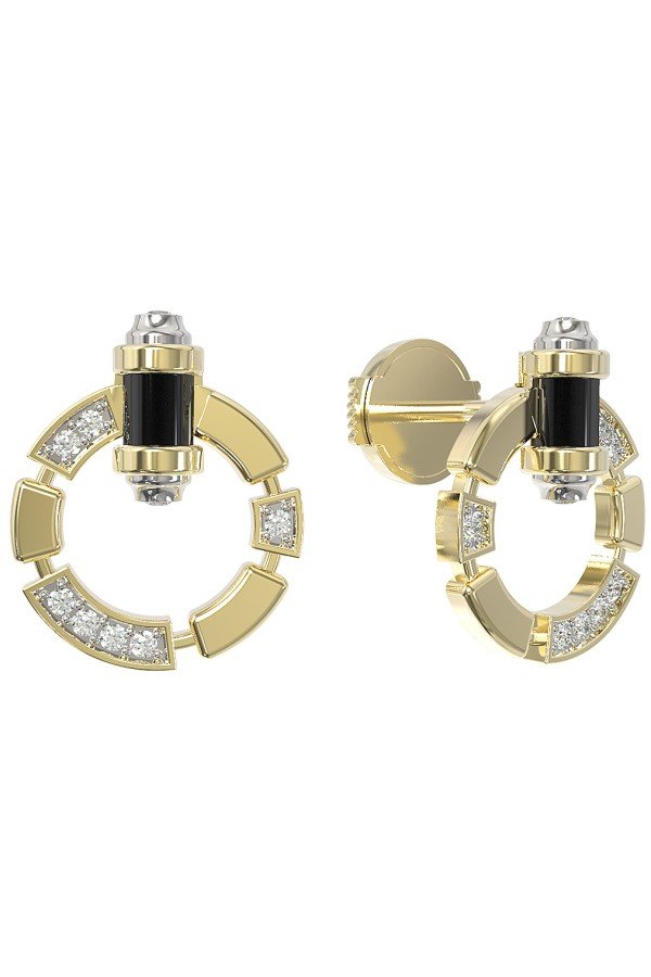 Серьги из лимонного золота c бриллиантами и ониксом