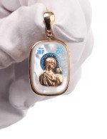 Образок из золота c эмалью и перламутром