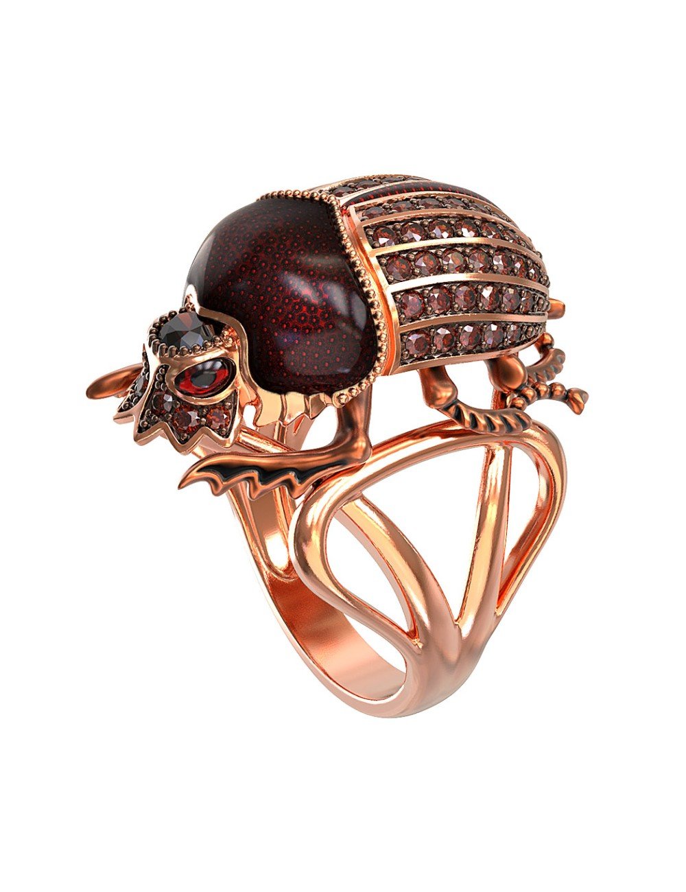 Кольцо из золота c эмалью, фианитом и гранатом