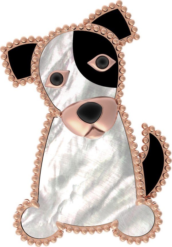 Брошь из золота c эмалью, ониксом и перламутром