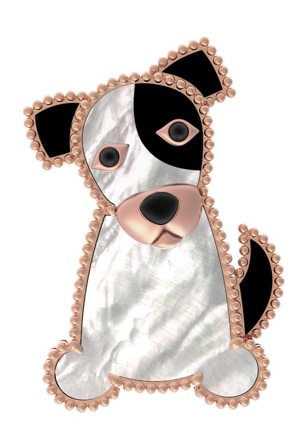 Брошь из золота c эмалью, ониксом и перламутром