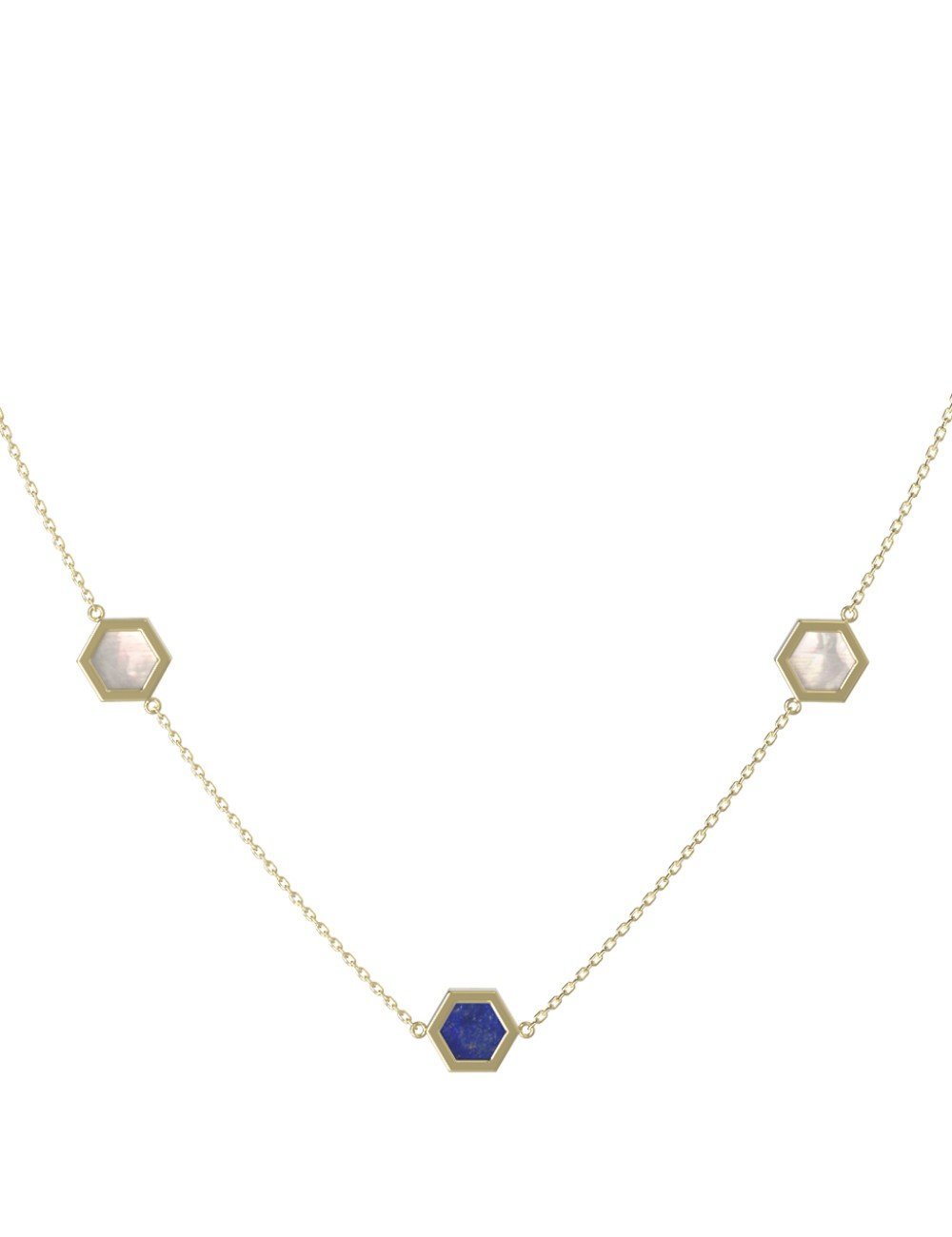 Колье из лимонного золота c лазуритом и перламутром