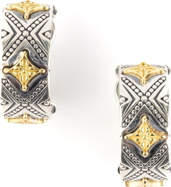 Серьги из серебра и золота c рубином