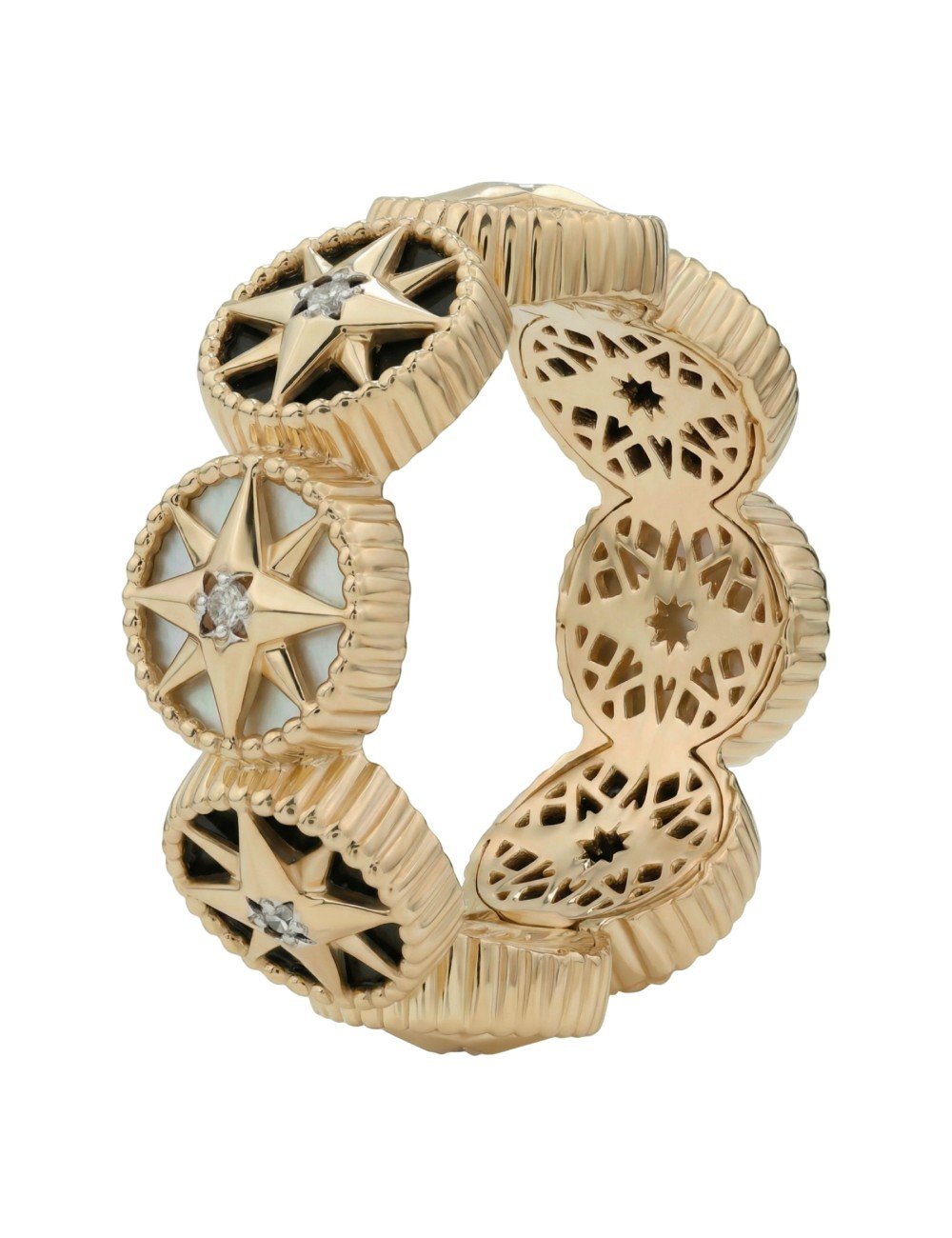 Кольцо из золота c бриллиантами, ониксом и перламутром