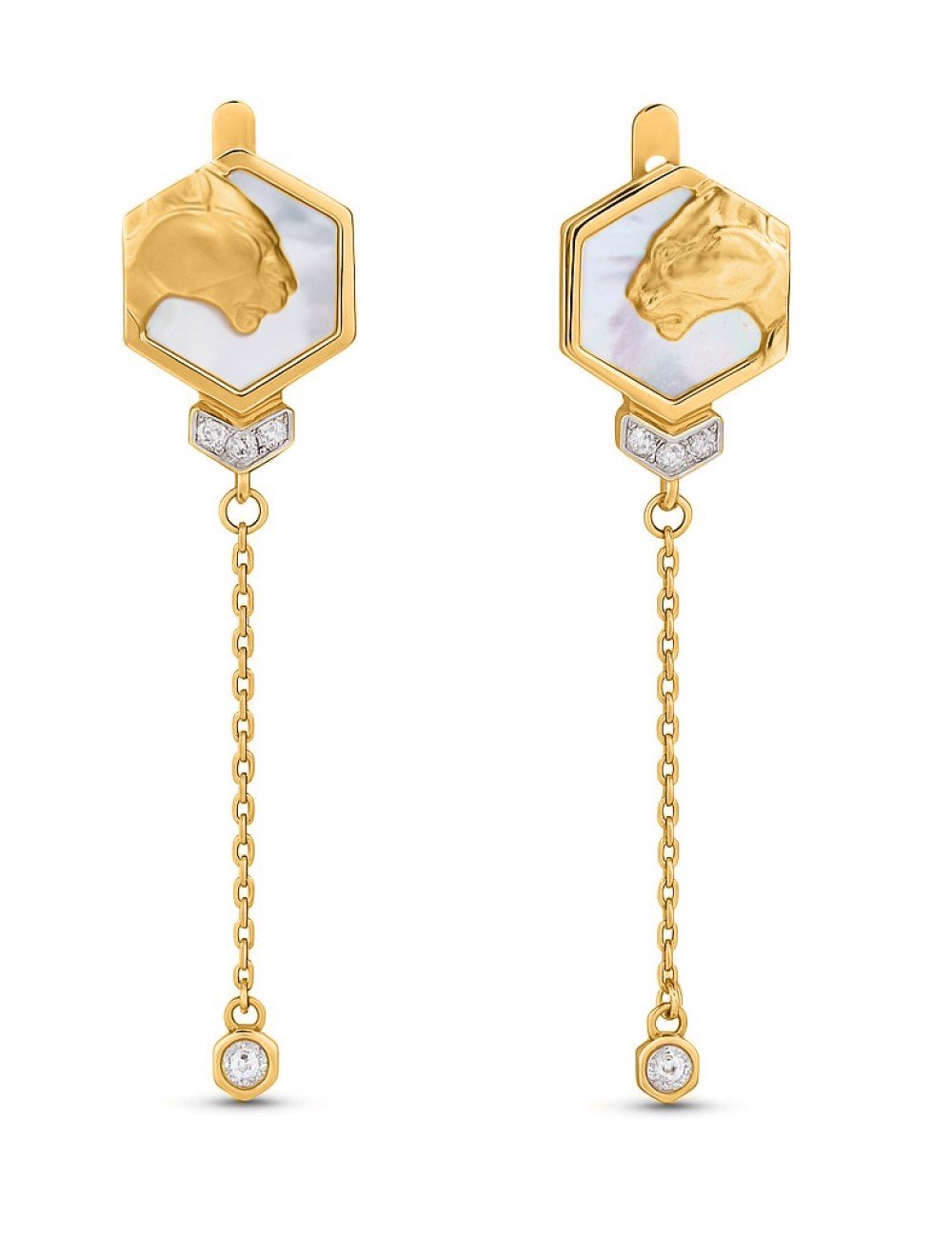 Серьги из лимонного золота c бриллиантами и перламутром