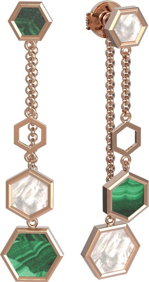 Серьги из золота c малахитом и перламутром