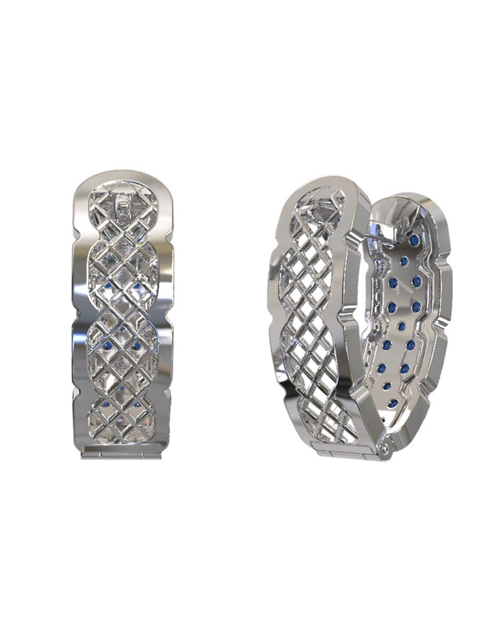 Серьги из белого золота c бриллиантами и сапфиром