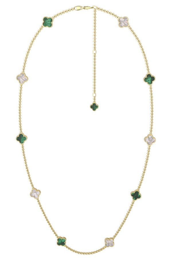 Колье из лимонного золота c малахитом и перламутром