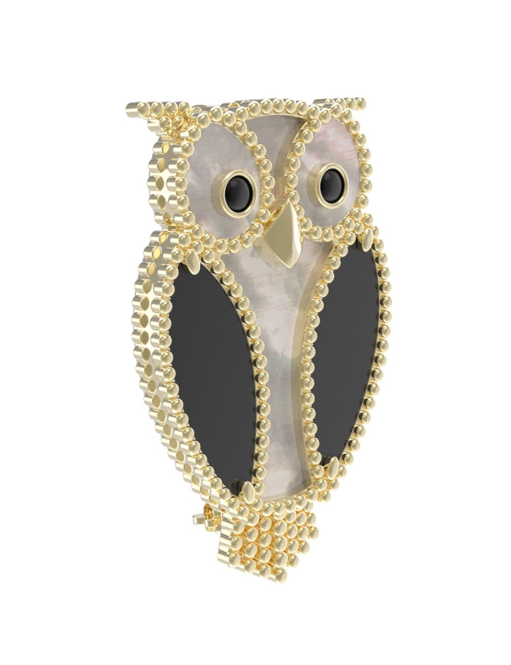 Брошь из лимонного золота c эмалью, ониксом и перламутром