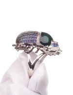 Кольцо из белого золота c эмалью, фианитом и сапфиром