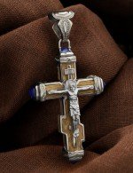 Крест из белого золота c лазуритом и железным деревом