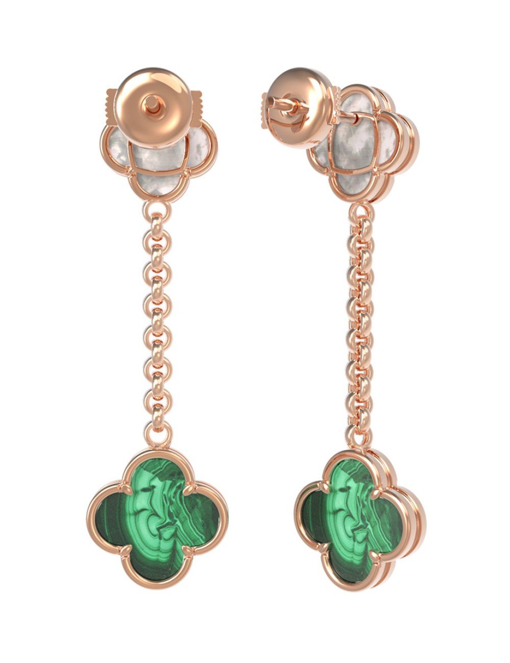 Серьги из золота c малахитом и перламутром