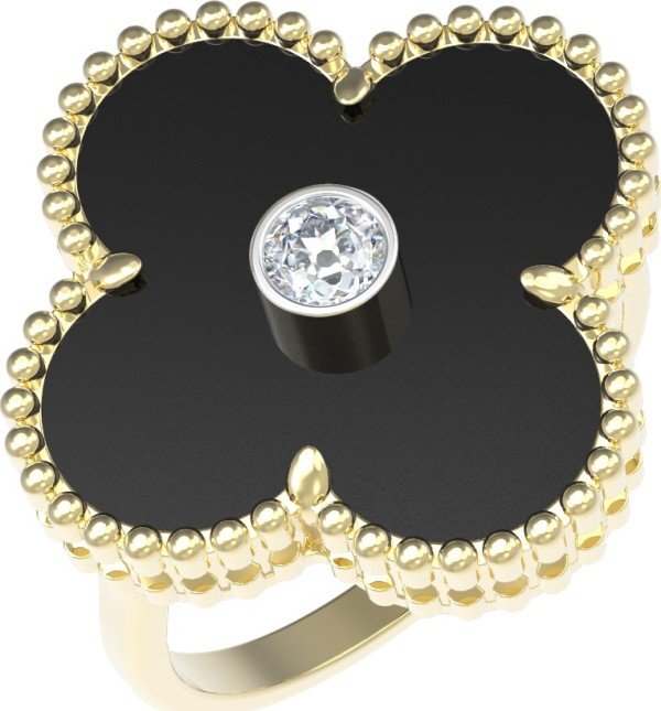 Кольцо из лимонного золота c бриллиантами и ониксом