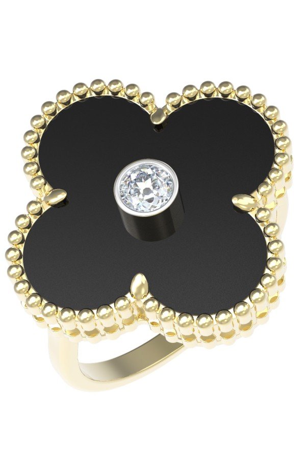 Кольцо из лимонного золота c бриллиантами и ониксом