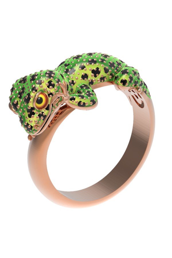 Кольцо из золота c эмалью и рубином