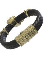 Браслет из лимонного золота c бриллиантами и кожаным шнурком