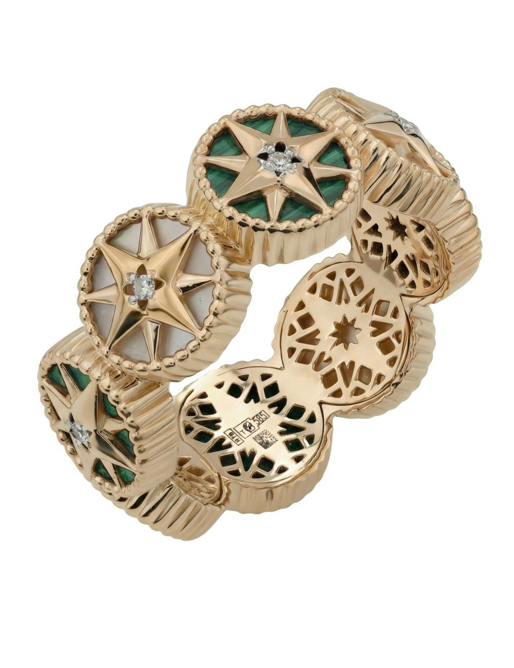 Кольцо из золота c бриллиантами, малахитом и перламутром