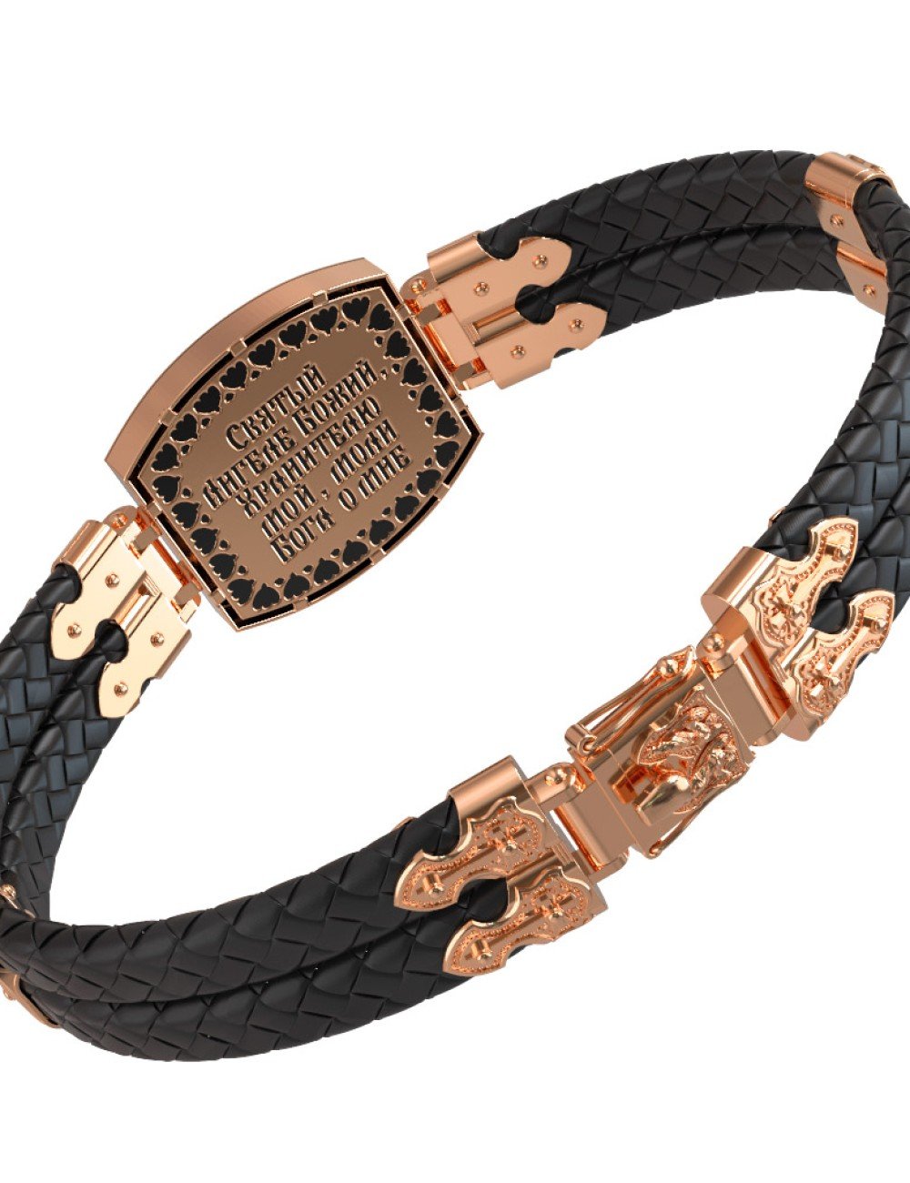 Браслет из золота c эмалью, шнурком и ониксом