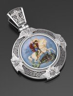 Образок из белого золота c эмалью и иконописью