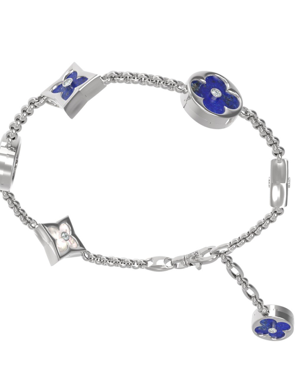 Браслет из белого золота c бриллиантами, лазуритом и перламутром