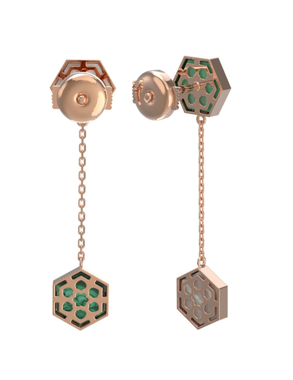 Серьги из золота c малахитом и перламутром