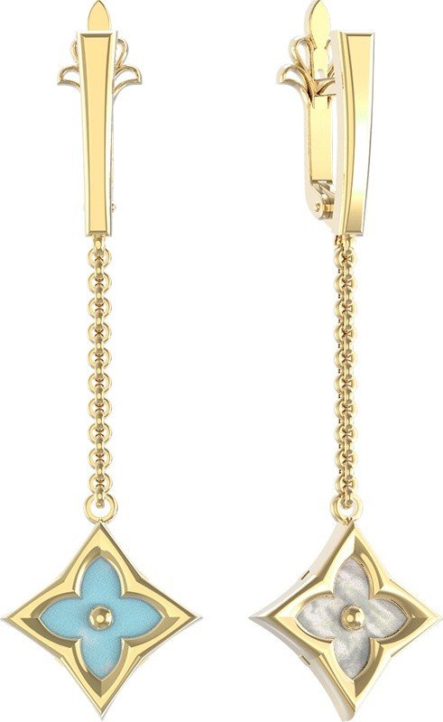 Серьги из лимонного золота c бирюзой и перламутром