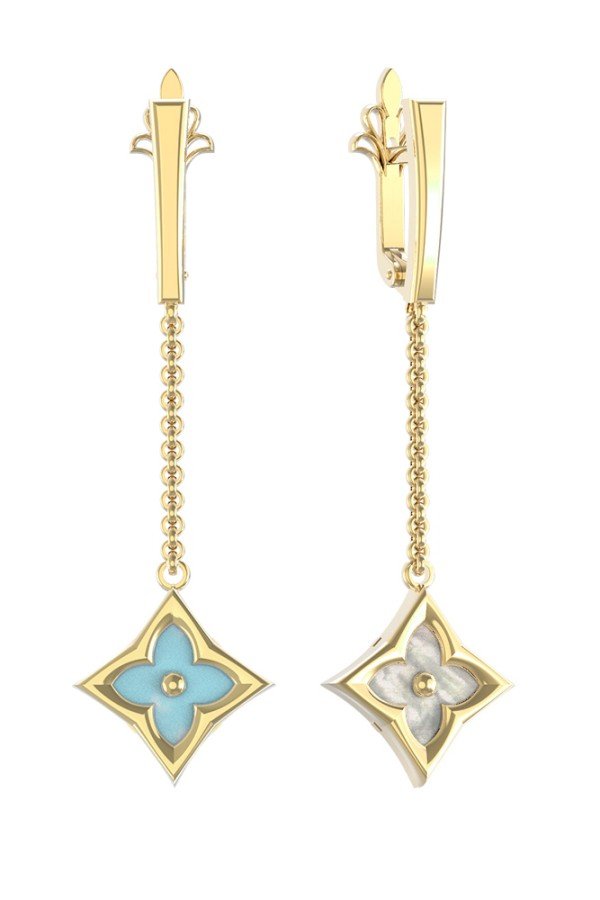 Серьги из лимонного золота c бирюзой и перламутром