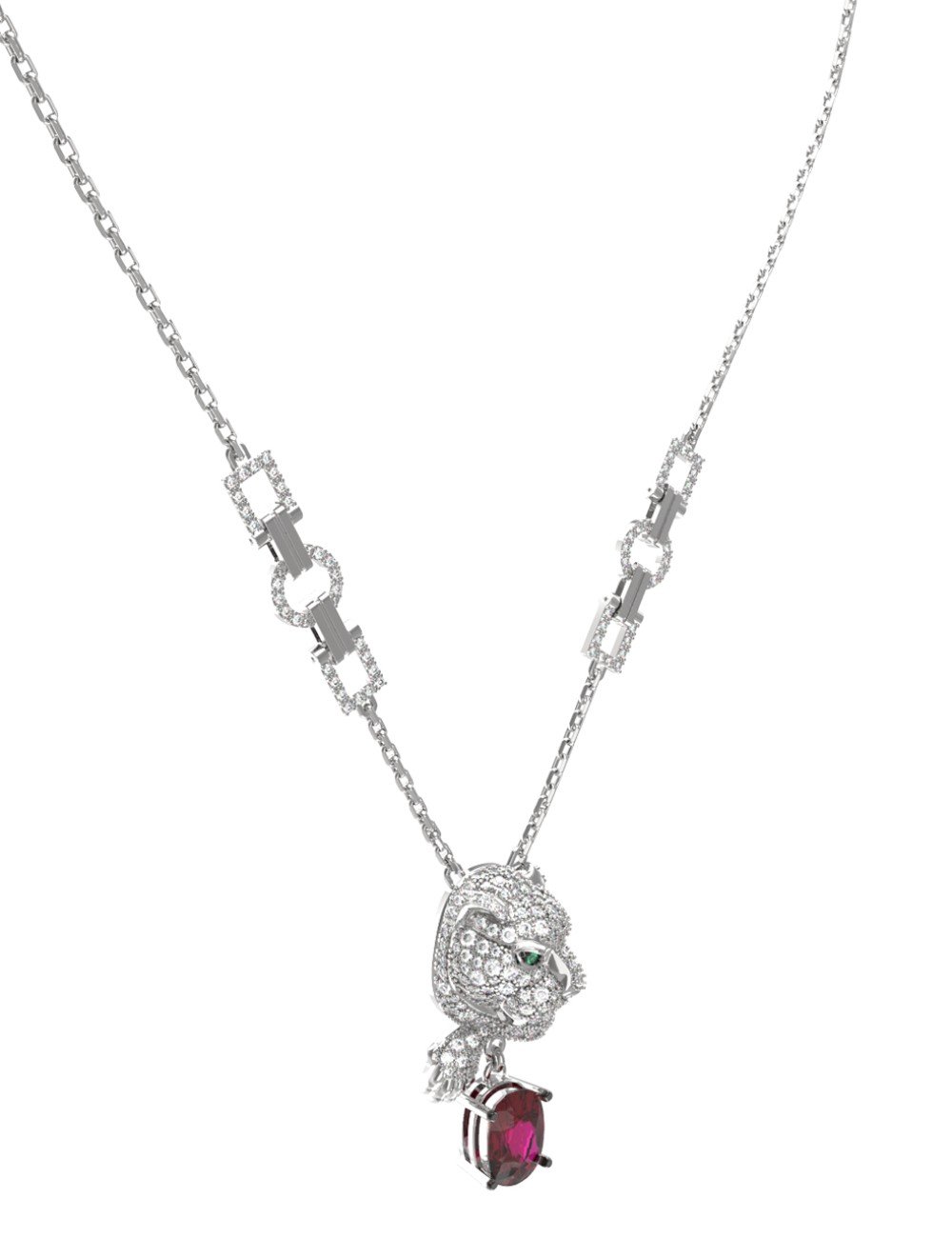 Колье из белого золота c бриллиантами, рубином и изумрудом