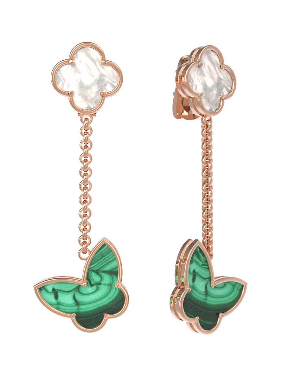 Серьги из золота c малахитом и перламутром