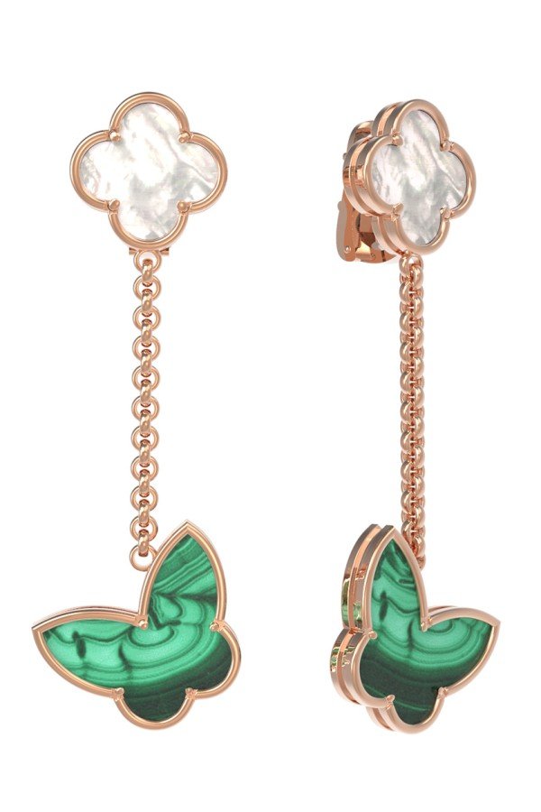 Серьги из золота c малахитом и перламутром