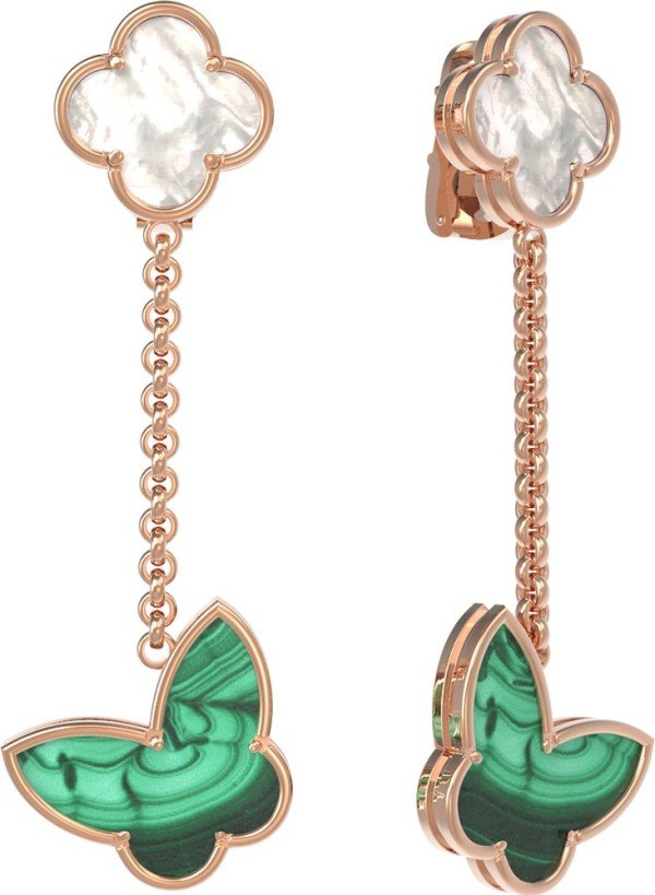 Серьги из золота c малахитом и перламутром