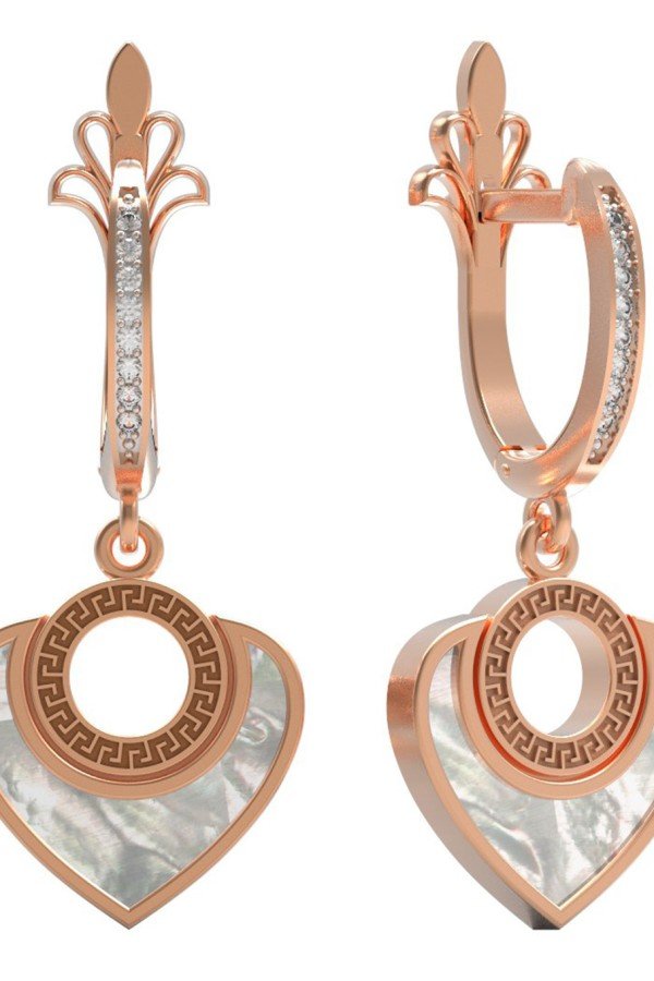 Серьги из золота c фианитом и перламутром