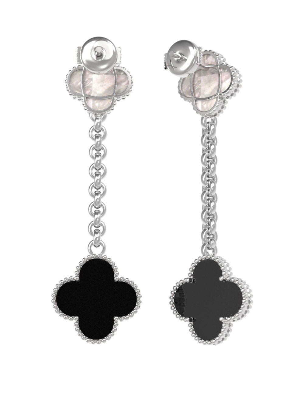 Серьги из белого золота c ониксом и перламутром