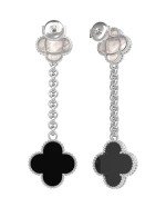 Серьги из белого золота c ониксом и перламутром