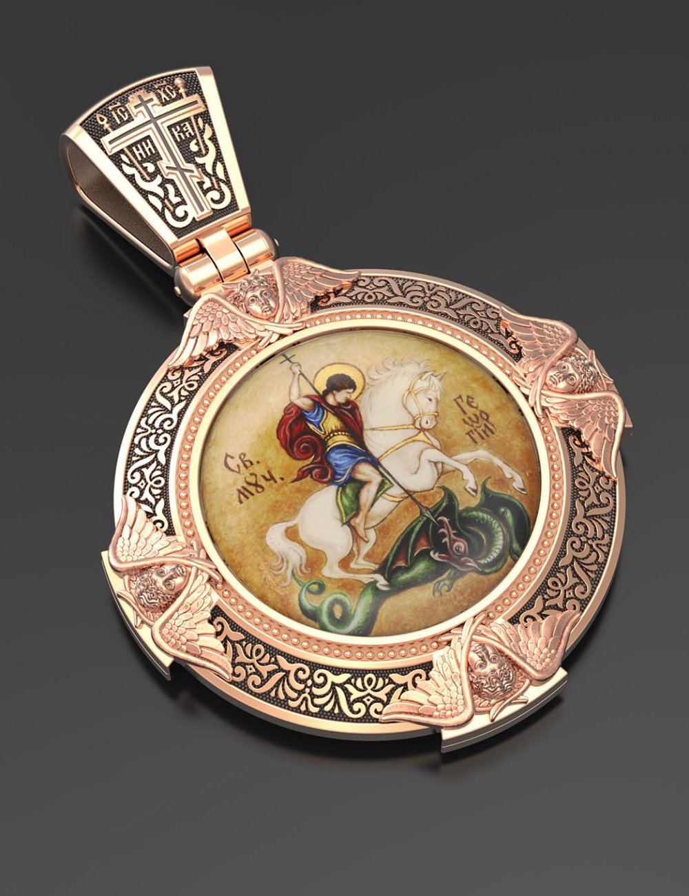 Образок из золота c эмалью и иконописью