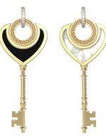 Подвеска из лимонного золота c фианитом, ониксом и перламутром