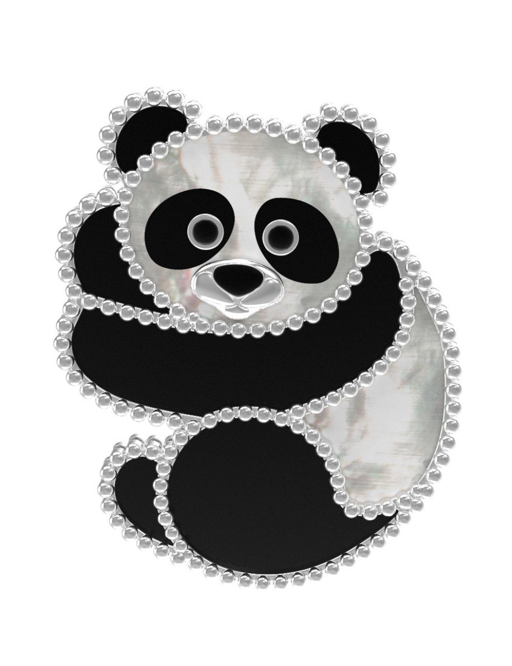 Брошь из белого золота c эмалью, ониксом и перламутром