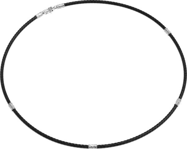 Гайтан из белого золота c кожаным шнурком