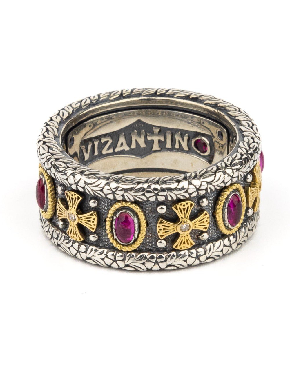 Кольцо из серебра и золота c бриллиантами, рубином и рубином