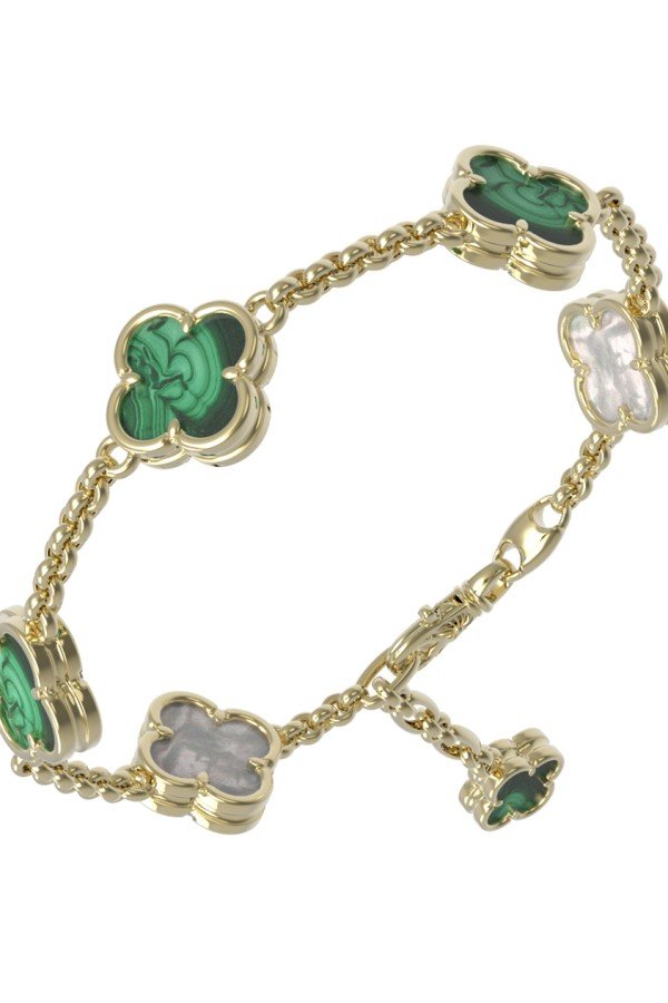 Браслет из лимонного золота c малахитом и перламутром