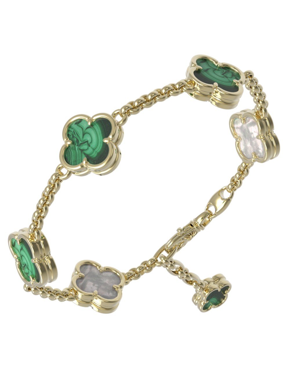 Браслет из лимонного золота c малахитом и перламутром