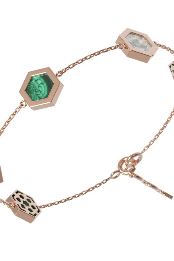 Браслет из золота c малахитом и перламутром